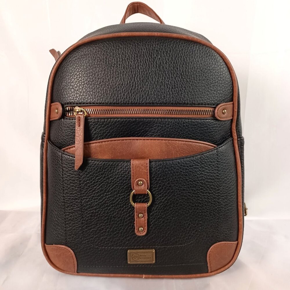 White Mountain Vegan Leather Backpack Black Brown Trim Cruelty Free NWT